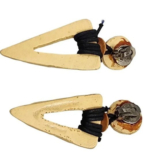 Vintage Ancient Tribal Style Cord Wrapped Earrings Clip-on - Picture 2 of 2